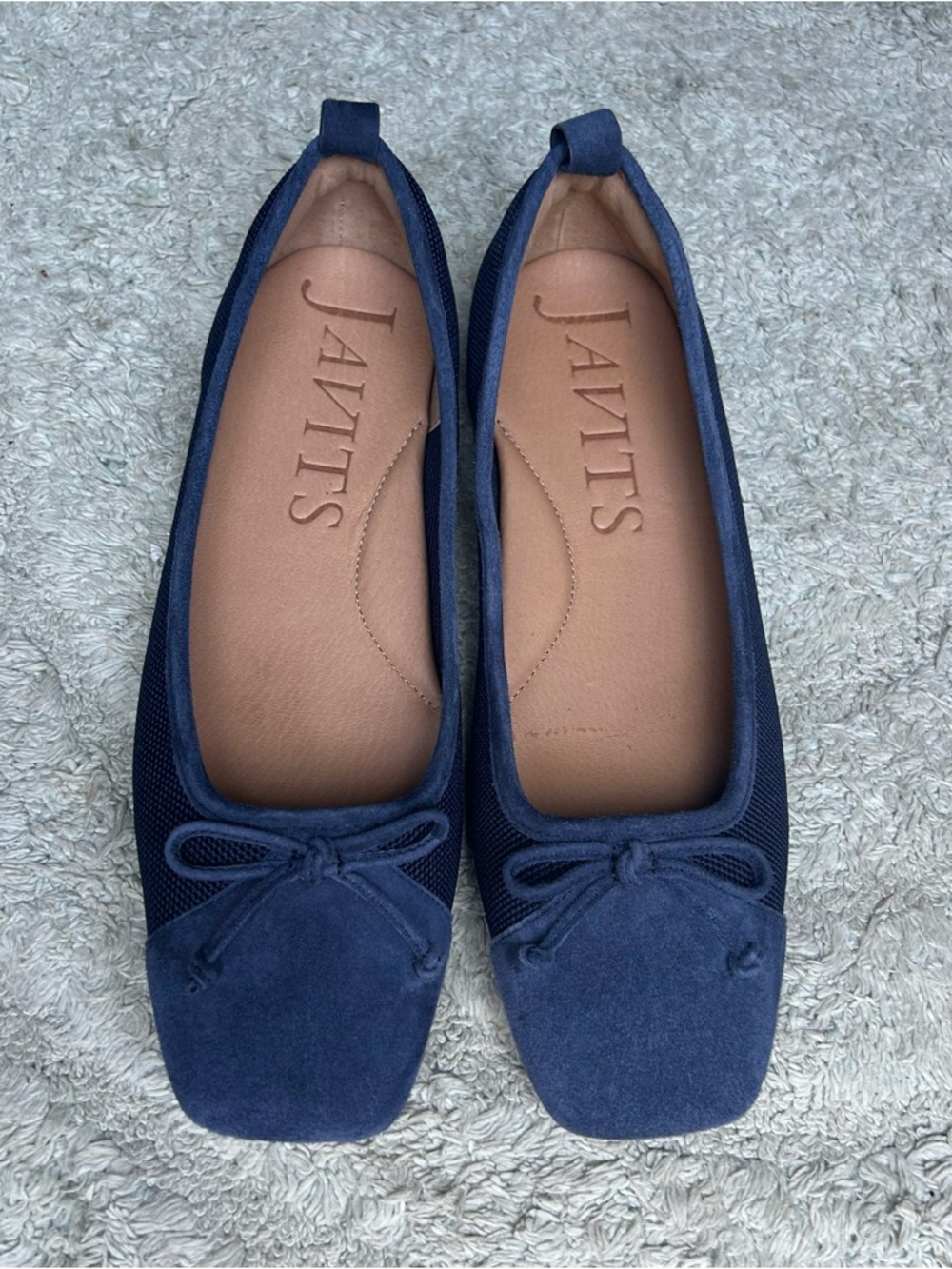 Eric Javits Parris Navy blue ballet flats square toe women’s size 8.5 suede bow